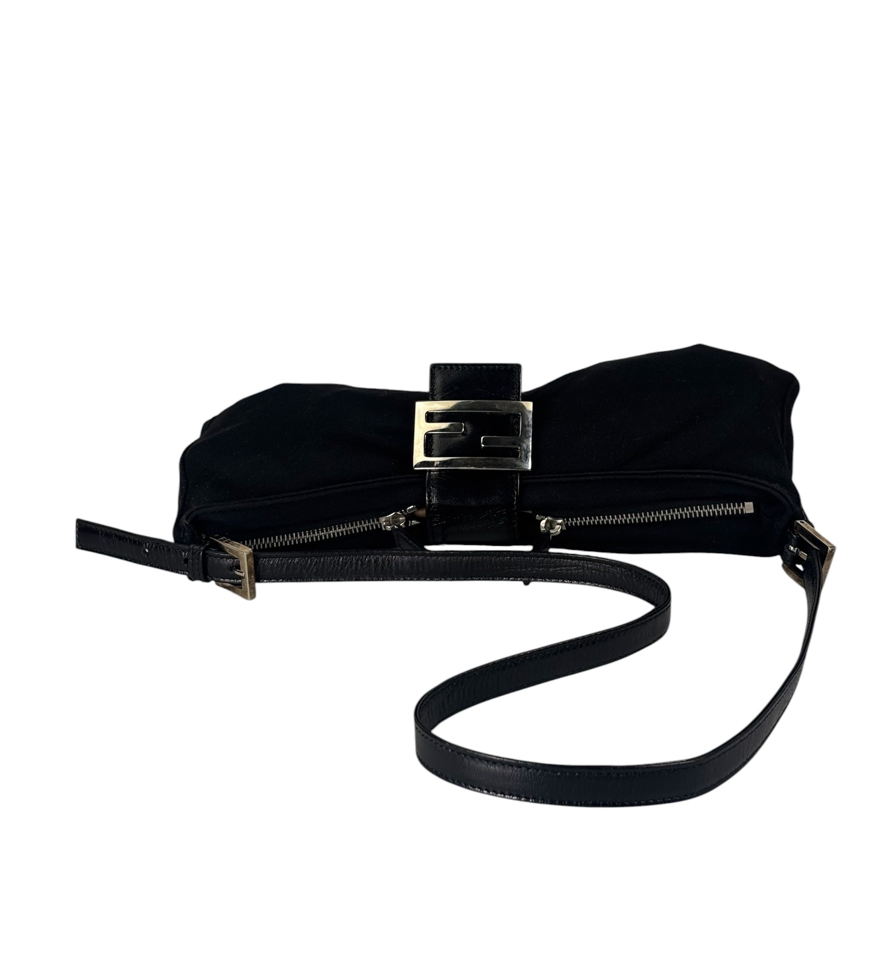 Fendi Black Leather Trim Crossbody Neoprene Baguette