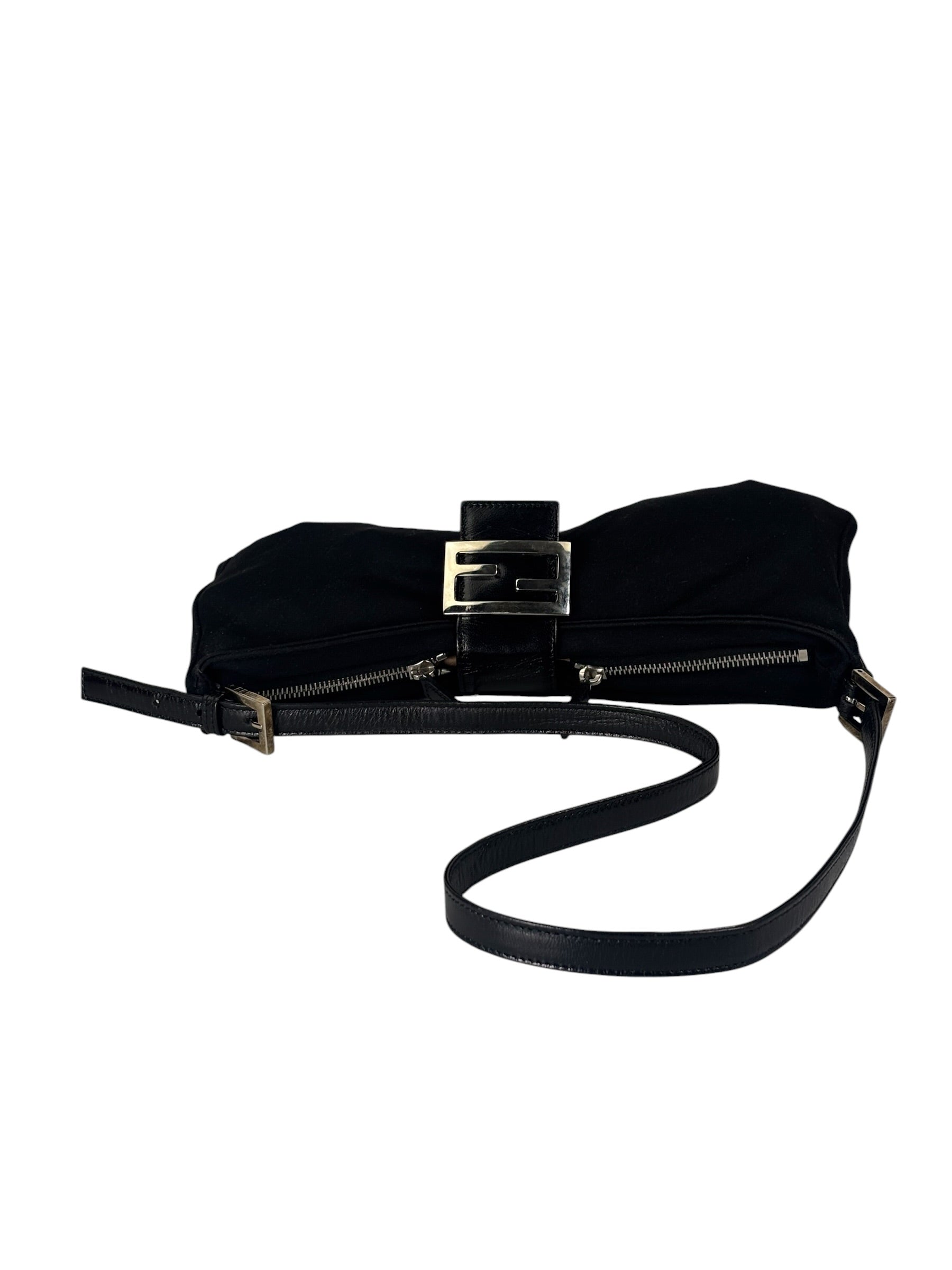 Fendi Black Leather Trim Crossbody Neoprene Baguette