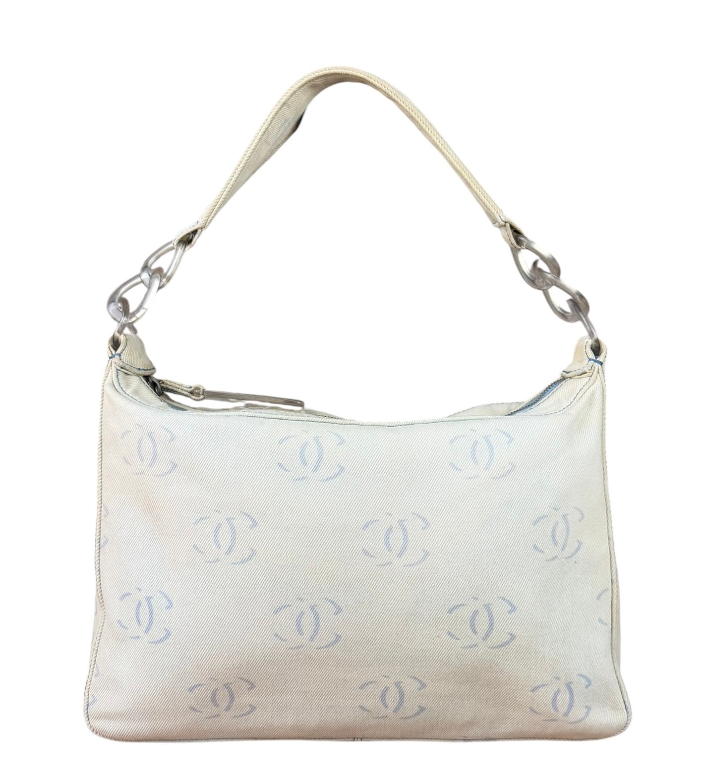 Chanel Light Washed Denim CC Canvas Logo Shoulder Bag 2002