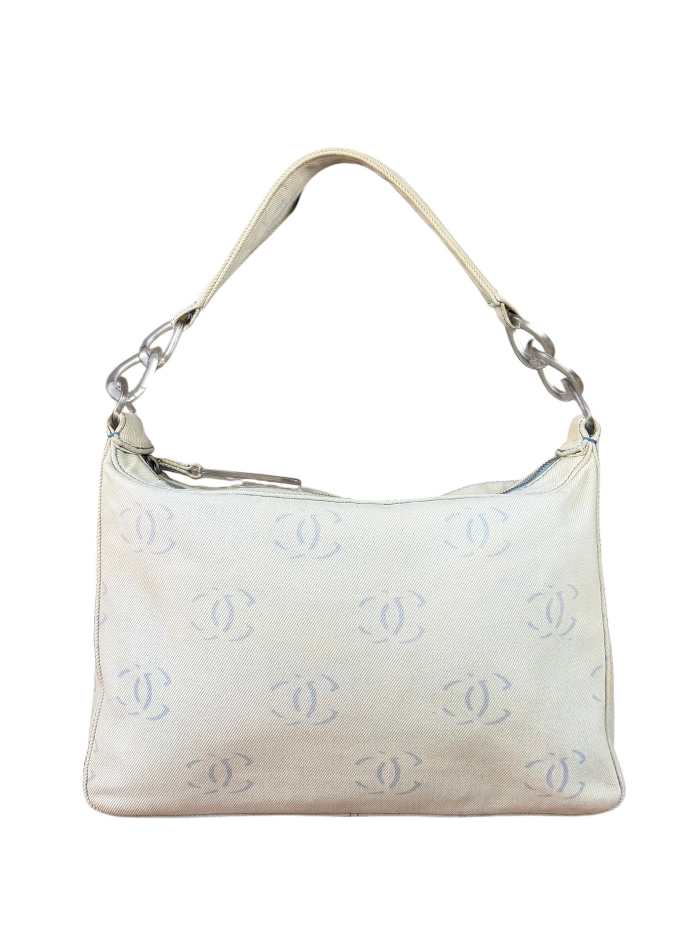 Chanel Light Washed Denim CC Canvas Logo Shoulder Bag 2002