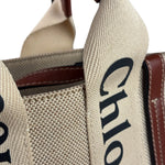 Chloe Beige/Brown Leather Trim Small Woody Two-Way Tote