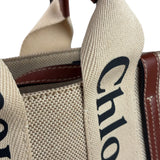 Chloe Beige/Brown Leather Trim Small Woody Two-Way Tote