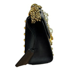 Gucci Small Pearl Studded Leather Padlock Crossbody Black