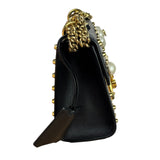 Gucci Small Pearl Studded Leather Padlock Crossbody Black