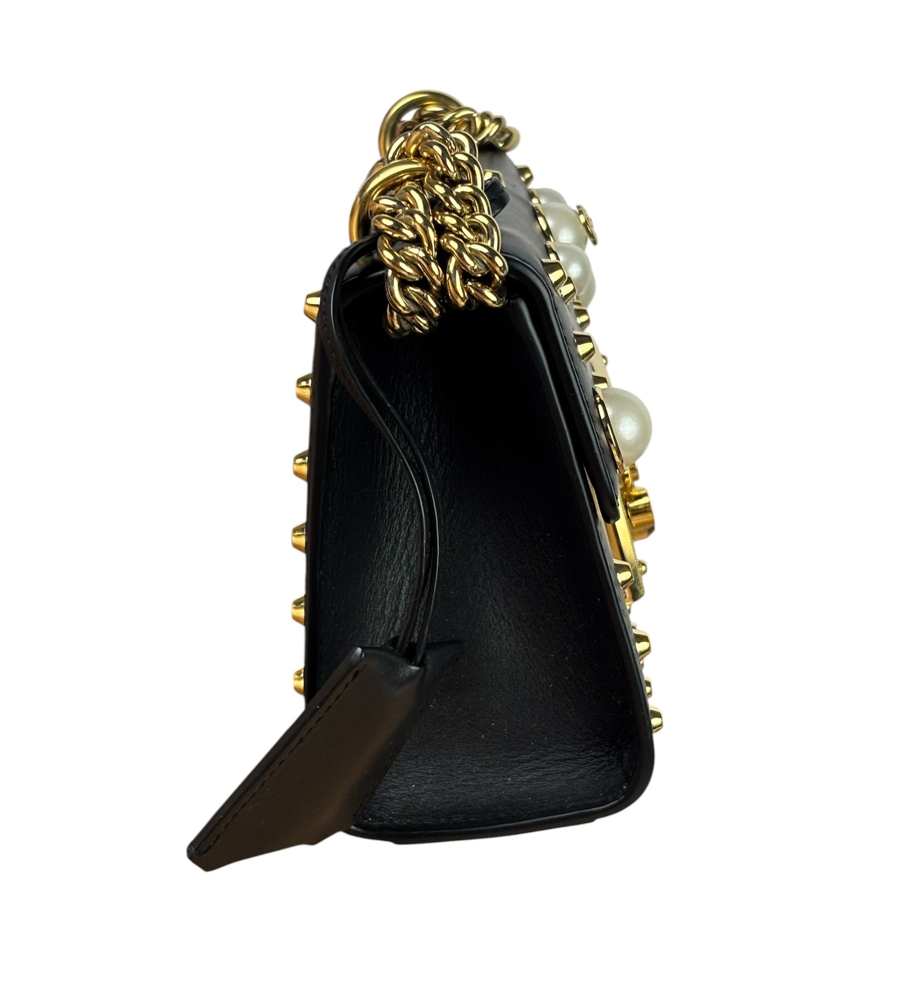 Gucci Small Pearl Studded Leather Padlock Crossbody Black
