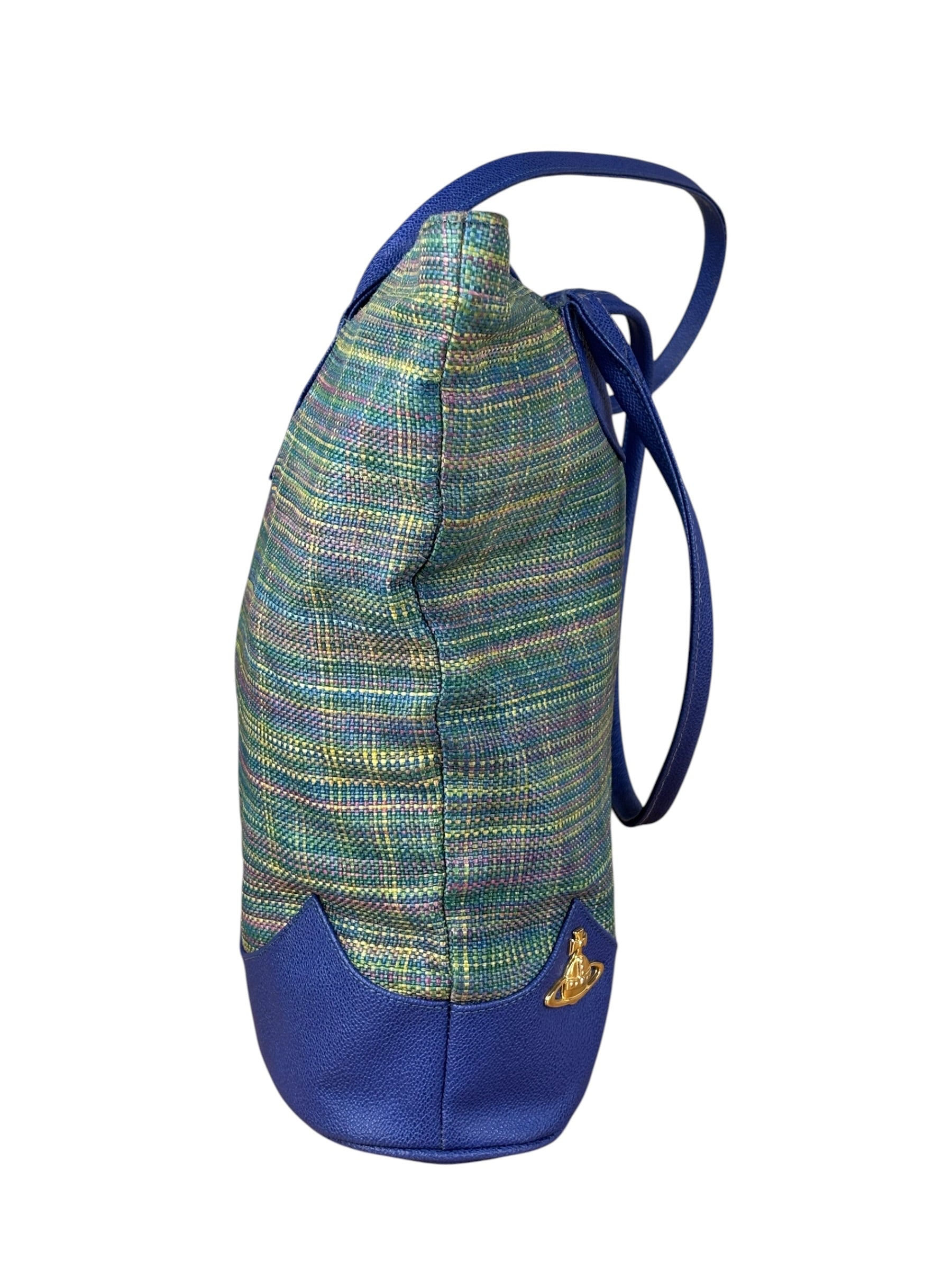 Vivienne Westwood Blue/Green Woven Plaid Saturn Shoulder Bag