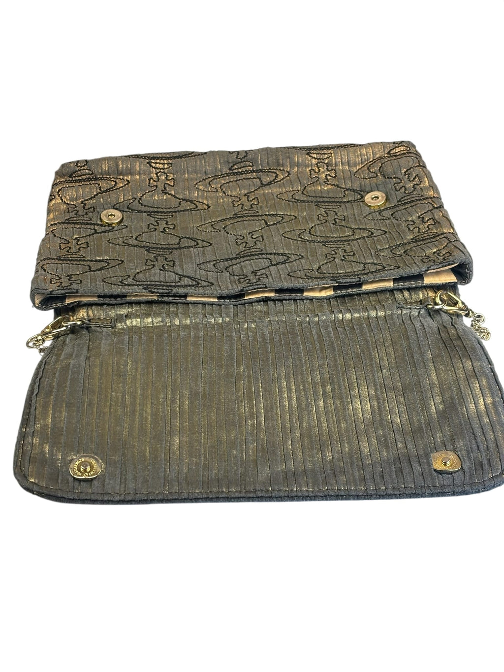 Vivienne Westwood Grey/Gold Jacquard Orb Pattern Flap Bag