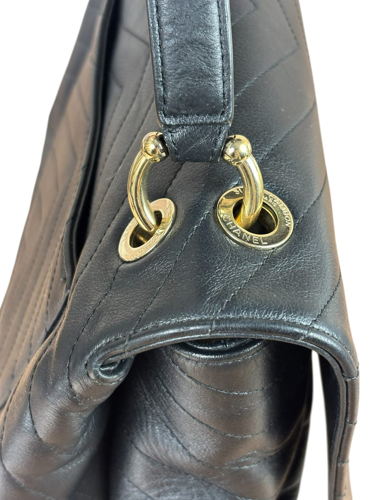 Chanel Grained Calfskin Chevron Stitch Chic Medium Top Handle Bag
