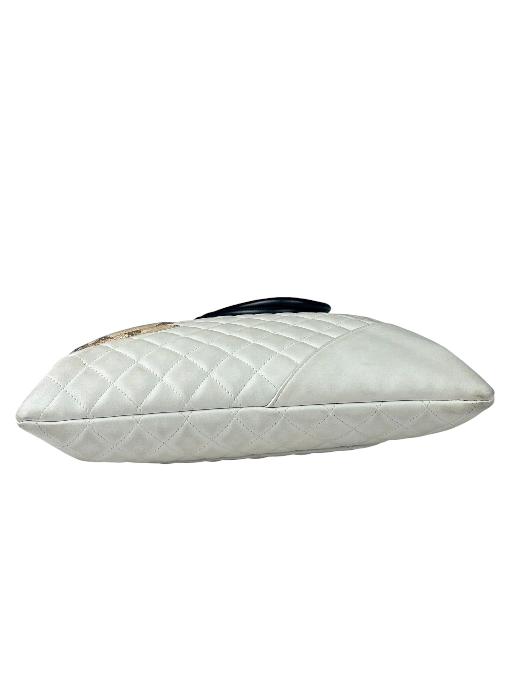 Chanel White Calfskin Quilted Python-Embossed Ligne Cambon Flat Tote Bag 2004