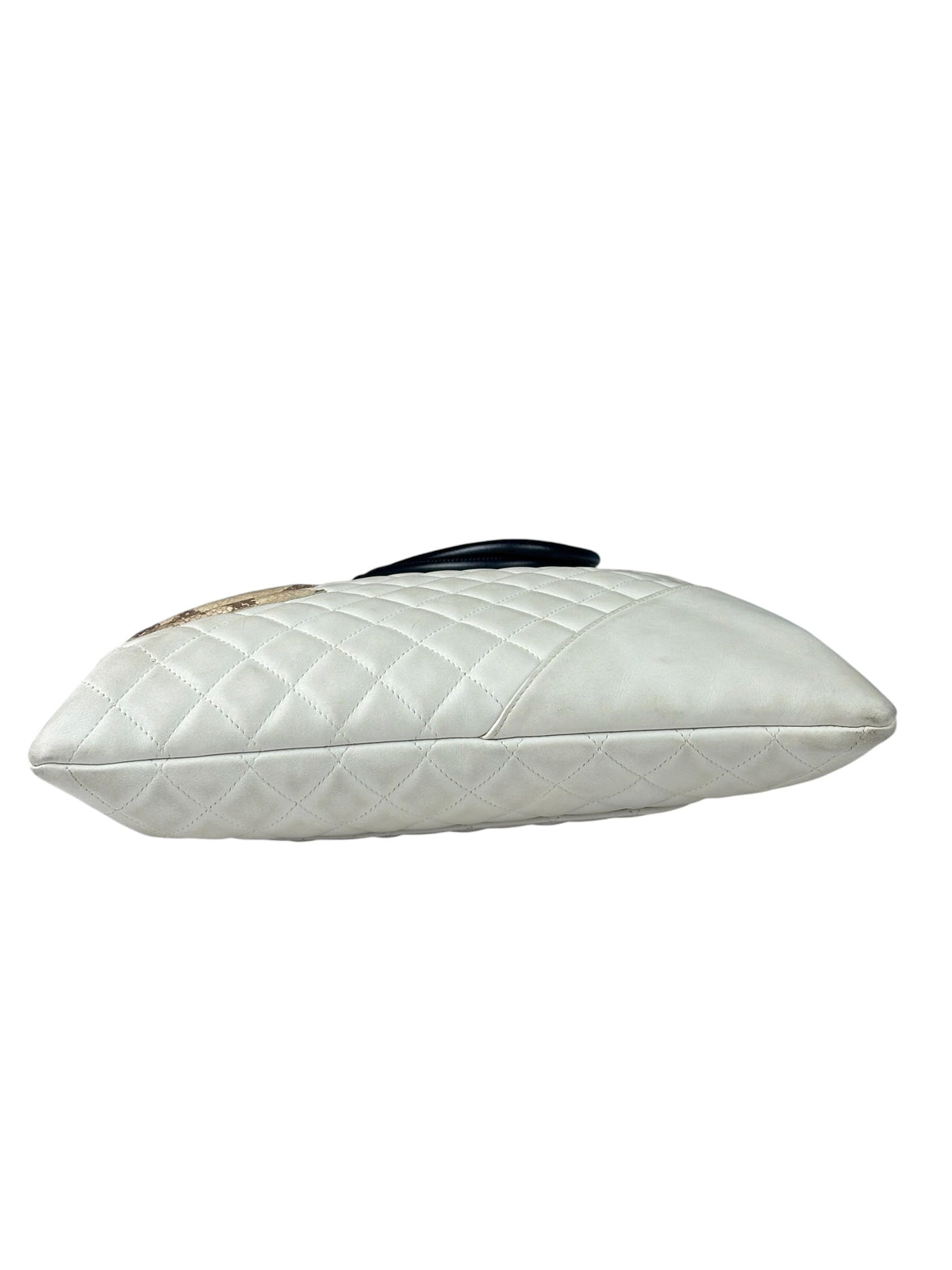 Chanel White Calfskin Quilted Python-Embossed Ligne Cambon Flat Tote Bag 2004