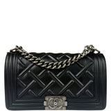 Chanel Black Leather Diamond Quilted Medium Boy Bag 2012