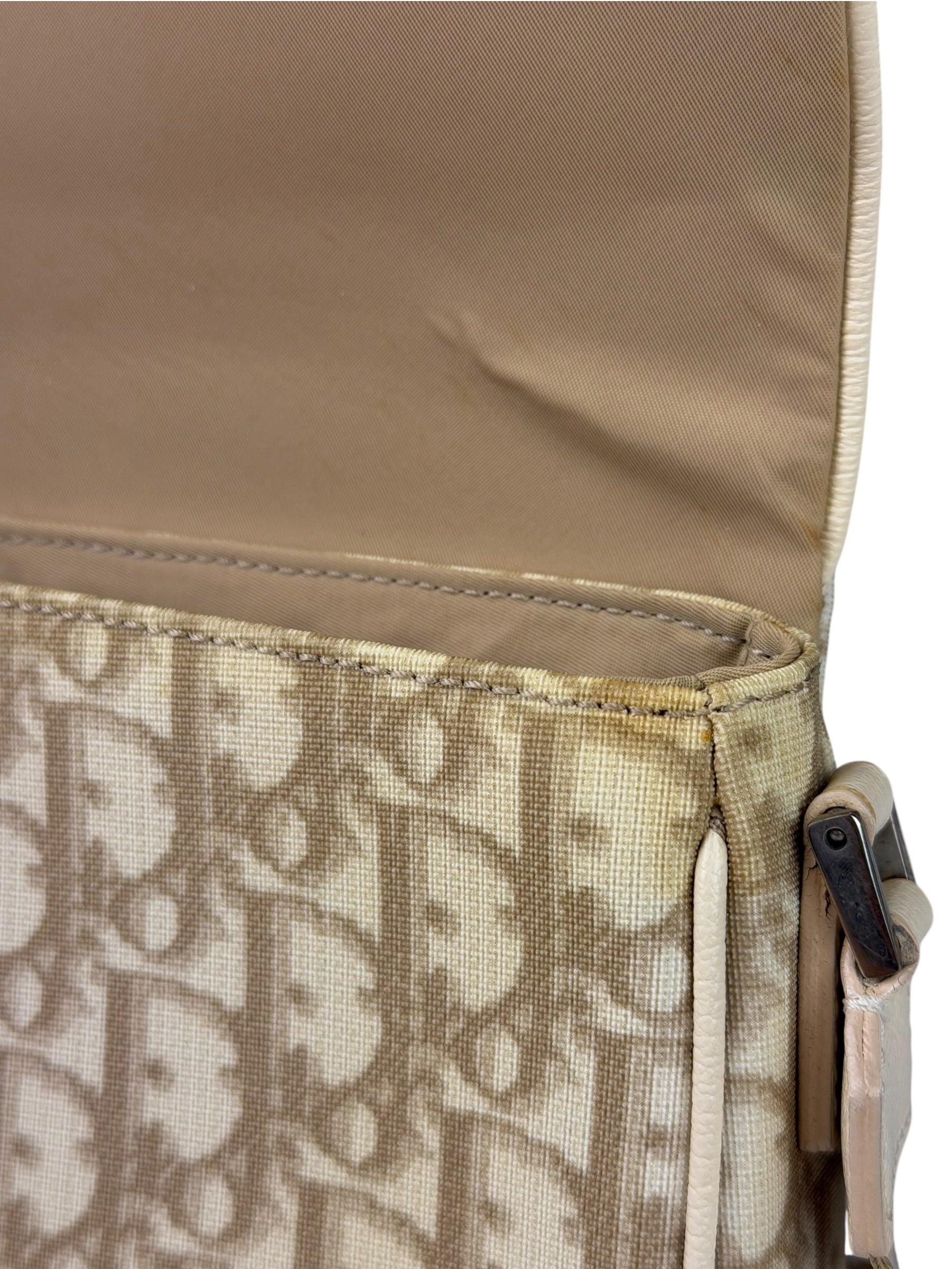 Christian Dior Beige Leather Trim Trotter Floral Embroidered Flap Bag