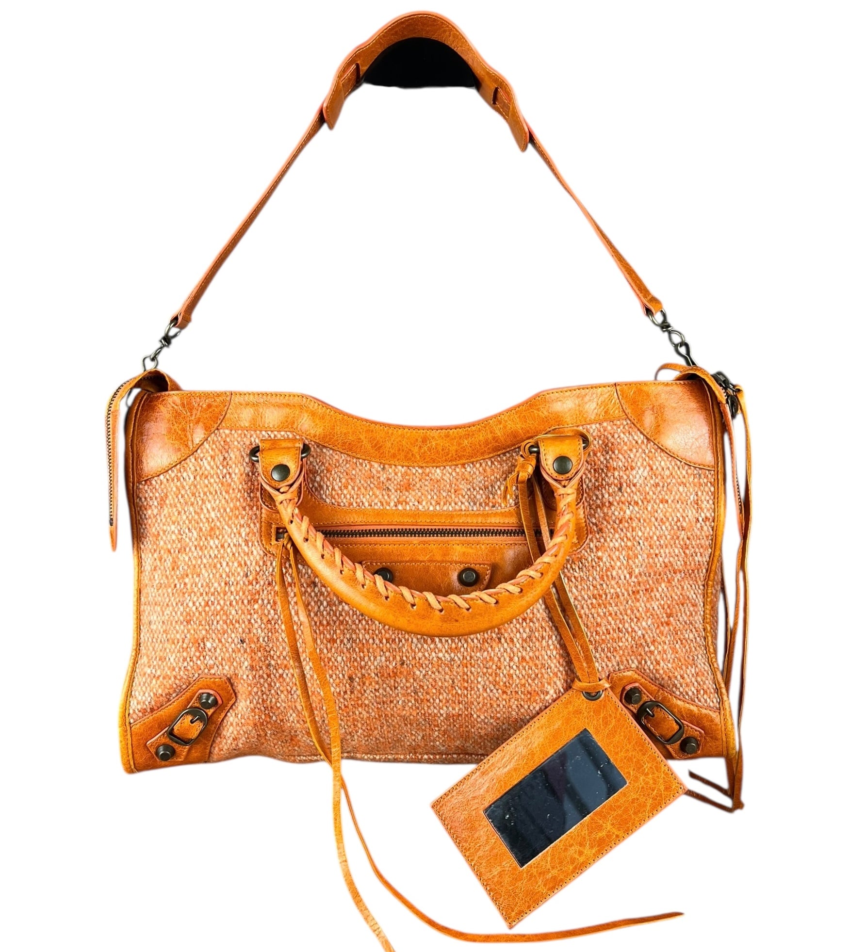 Balenciaga Wool Knit Orange City Bag