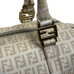 Fendi Beige Leather Trim Zucca Boston Bag