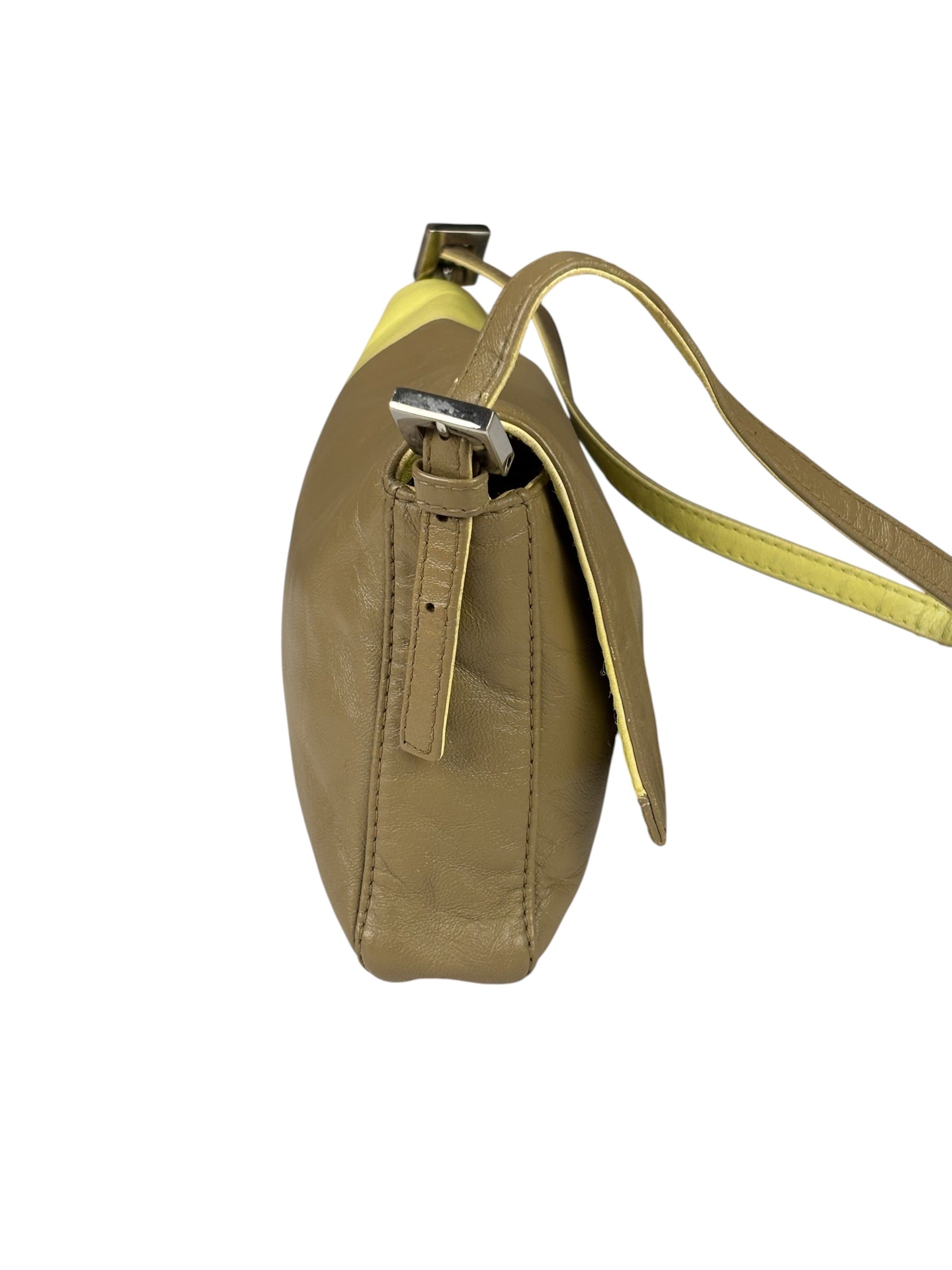 Fendi Camel Tan/Lime Yellow Leather Flap Pochette