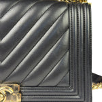 Chanel Black Chevron Leather Boy Medium Flap Bag 2017