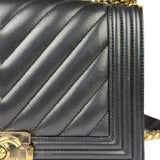 Chanel Black Chevron Leather Boy Medium Flap Bag 2017