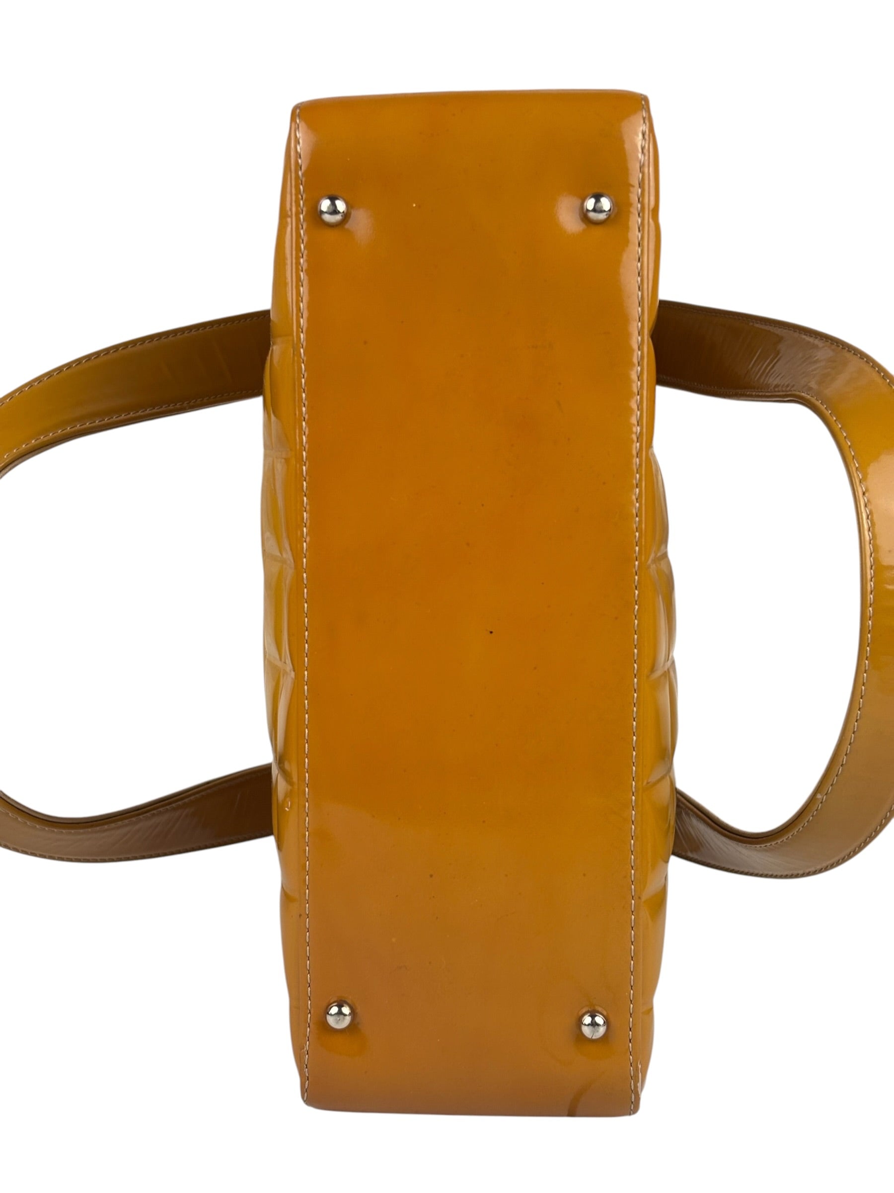 Chanel Vintage Yellow Leather Chocolate Bar Patent Tote Bag 2002