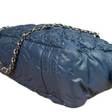 Chanel Blue Leather Trim/Nylon Tweed Stitch Puffer Chain Shoulder Bag 2010