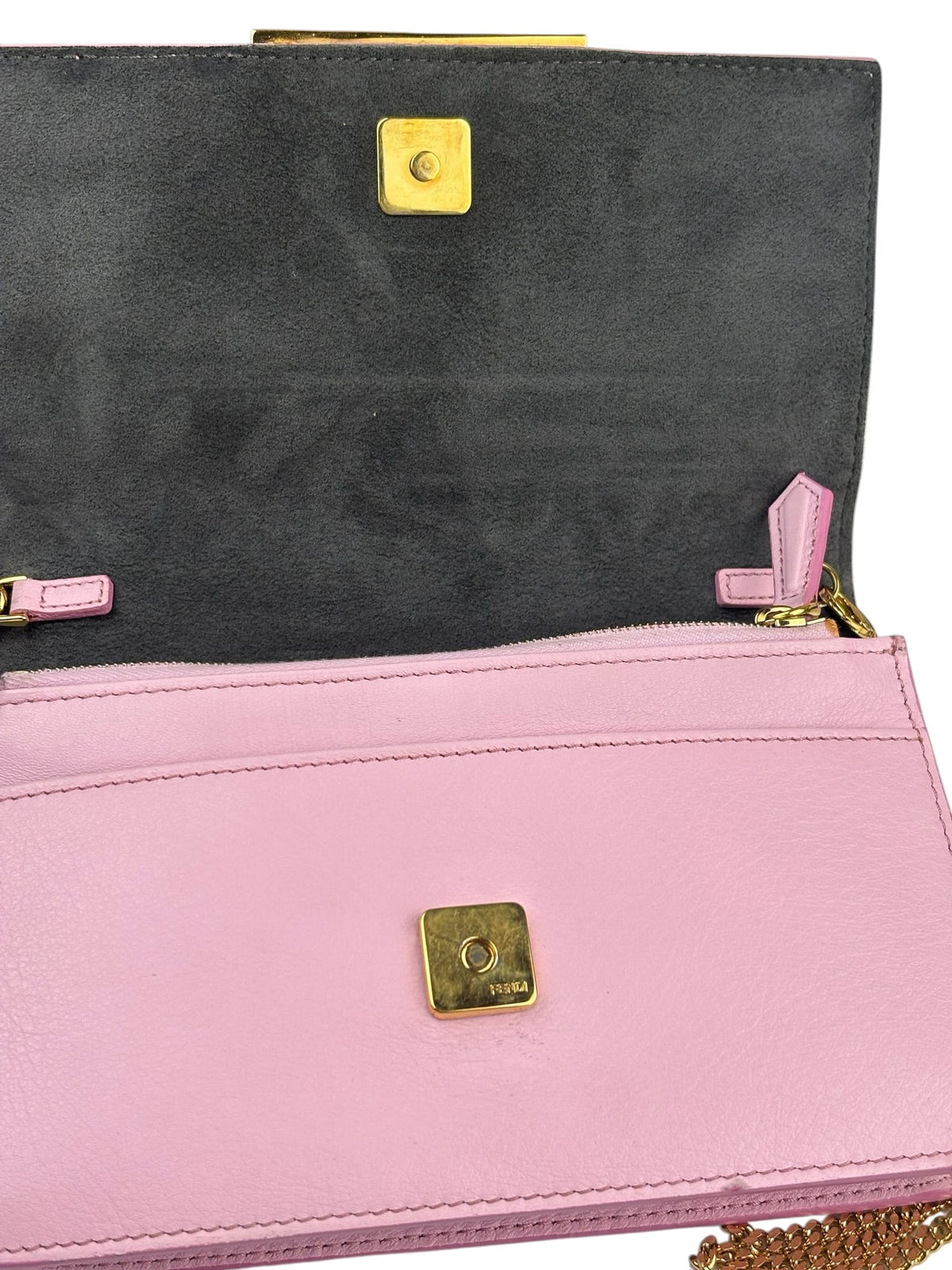 Fendi Pink Leather Tube Flap Wallet On Chain