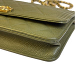 Chanel Olive Green Quilted Caviar Boy Flap Wallet On Chain 2017