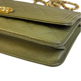 Chanel Olive Green Quilted Caviar Boy Flap Wallet On Chain 2017