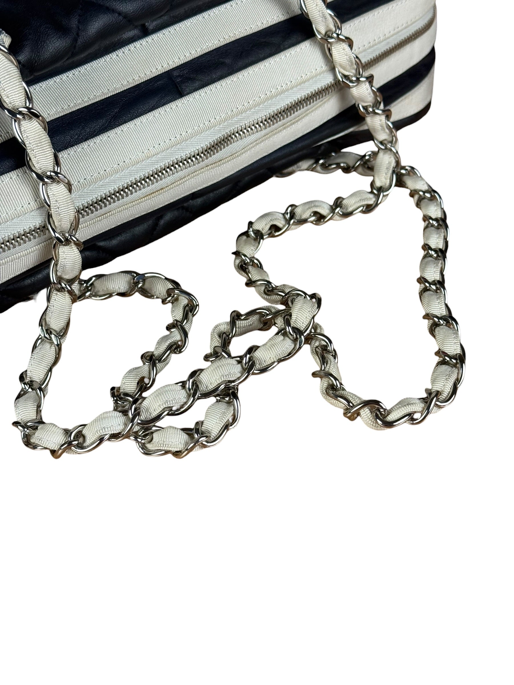 Chanel Navy Quilted Leather Lido Chain Shoulder Tote 2009