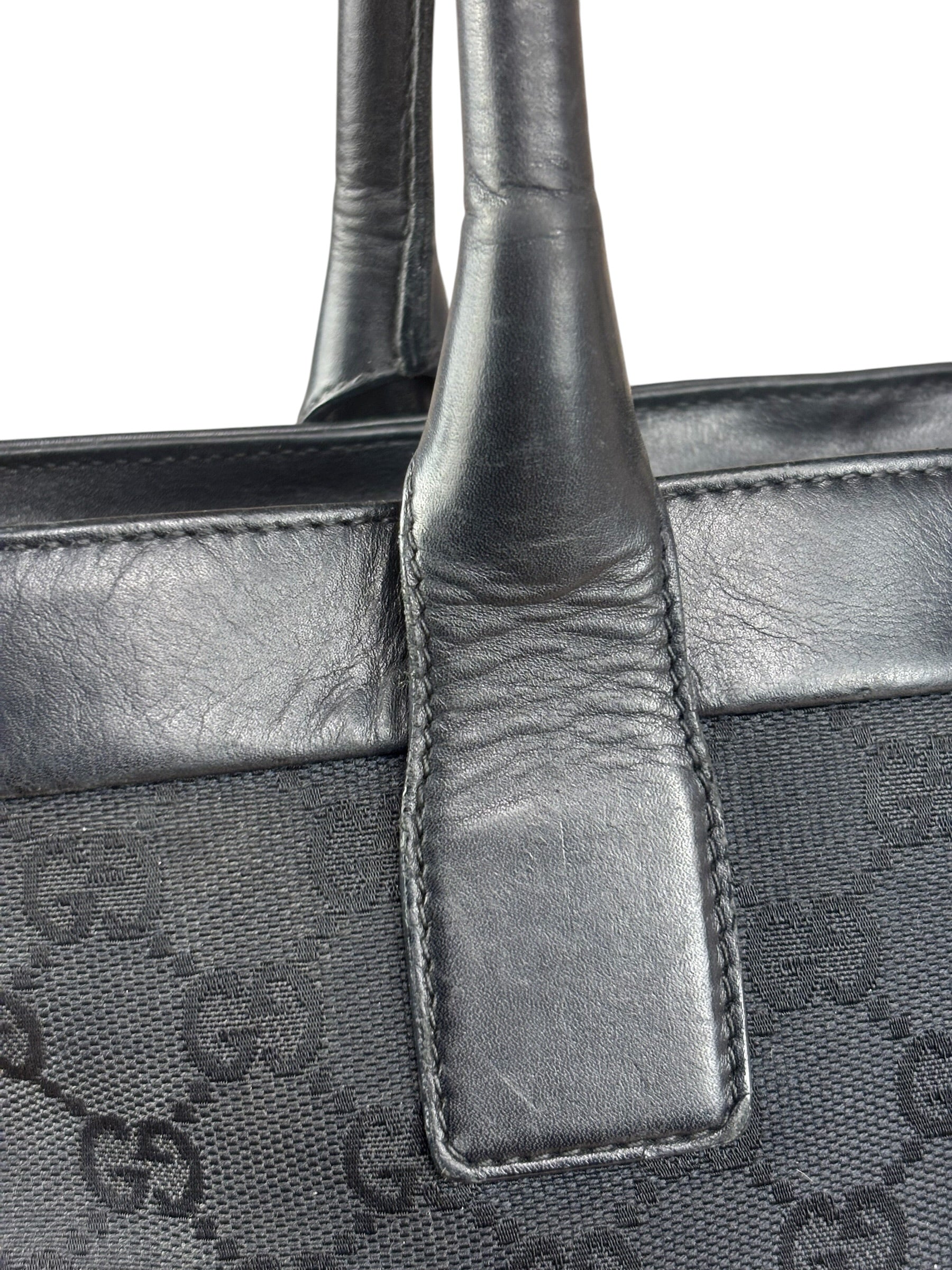 Gucci Black Leather Trim GG Canvas Tote Bag