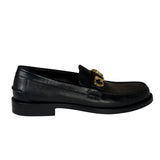 Gucci Black Leather Plaque Loafers