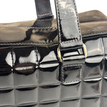 Chanel Black Leather Patent Chocolate Bar Bowler Hand Bag