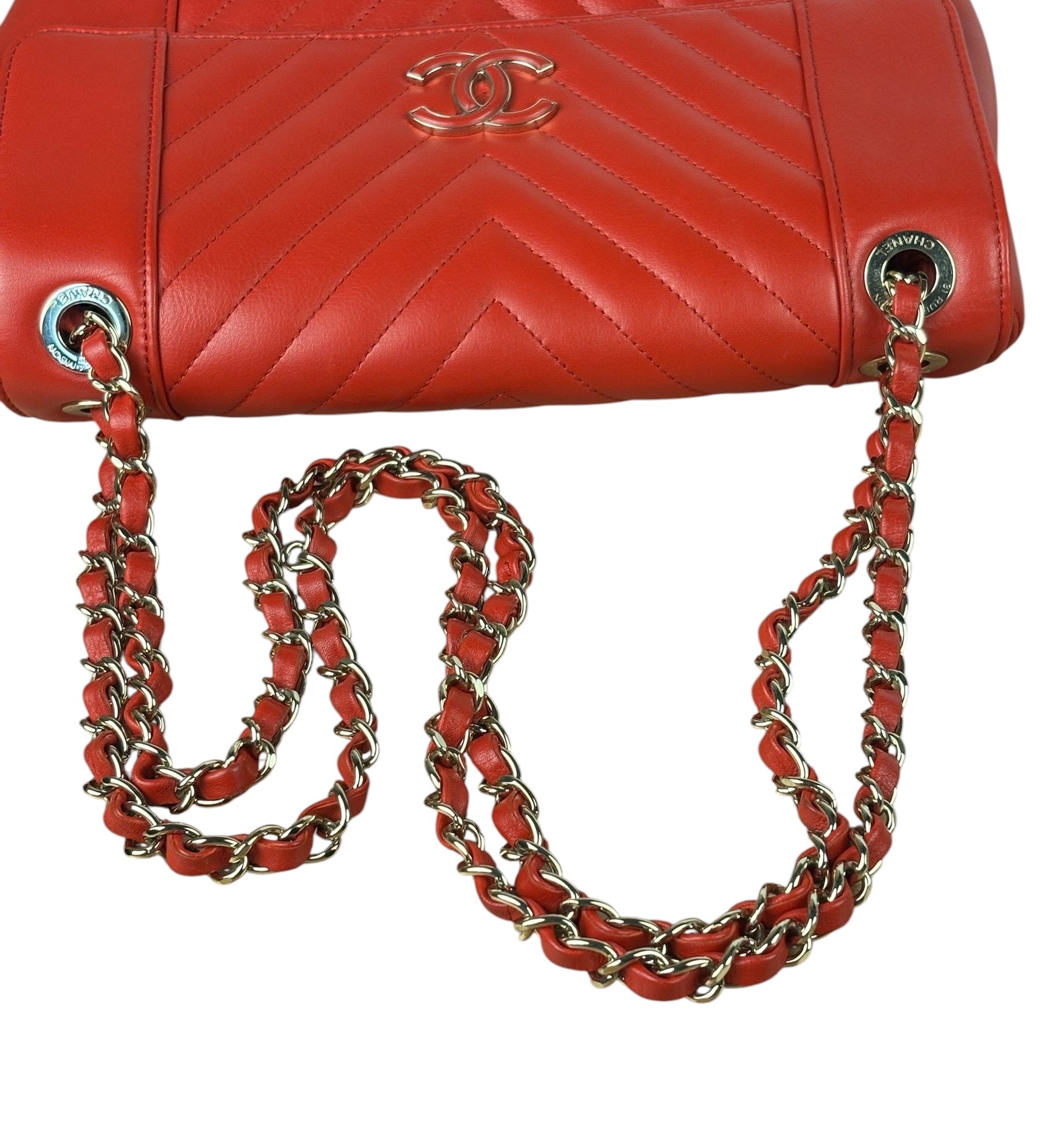 Chanel Red Chevron Leather Flap Bag 2019