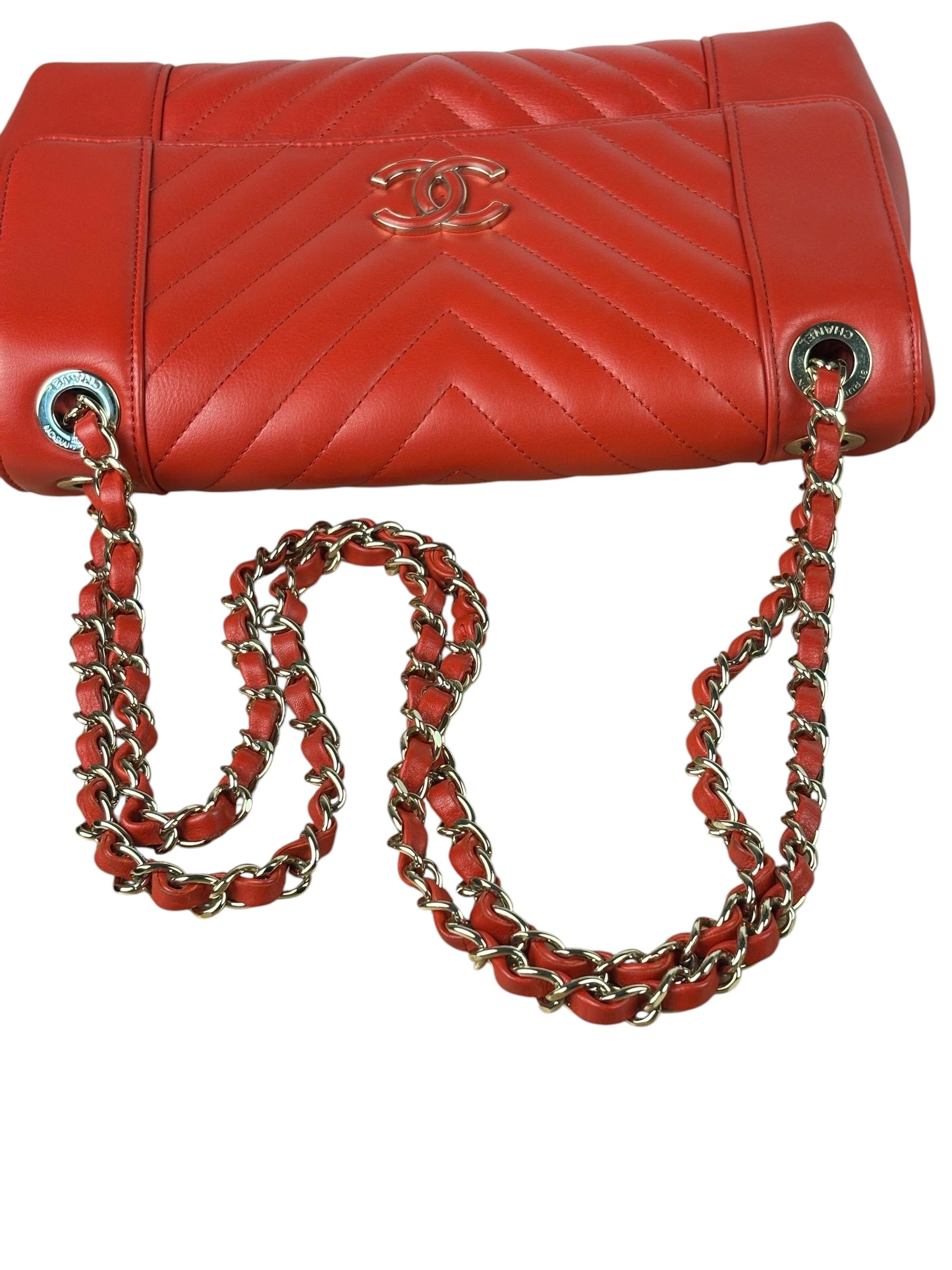 Chanel Red Chevron Leather Flap Bag 2019