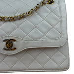 Chanel CC White Quilted Double Flap Bag 1988