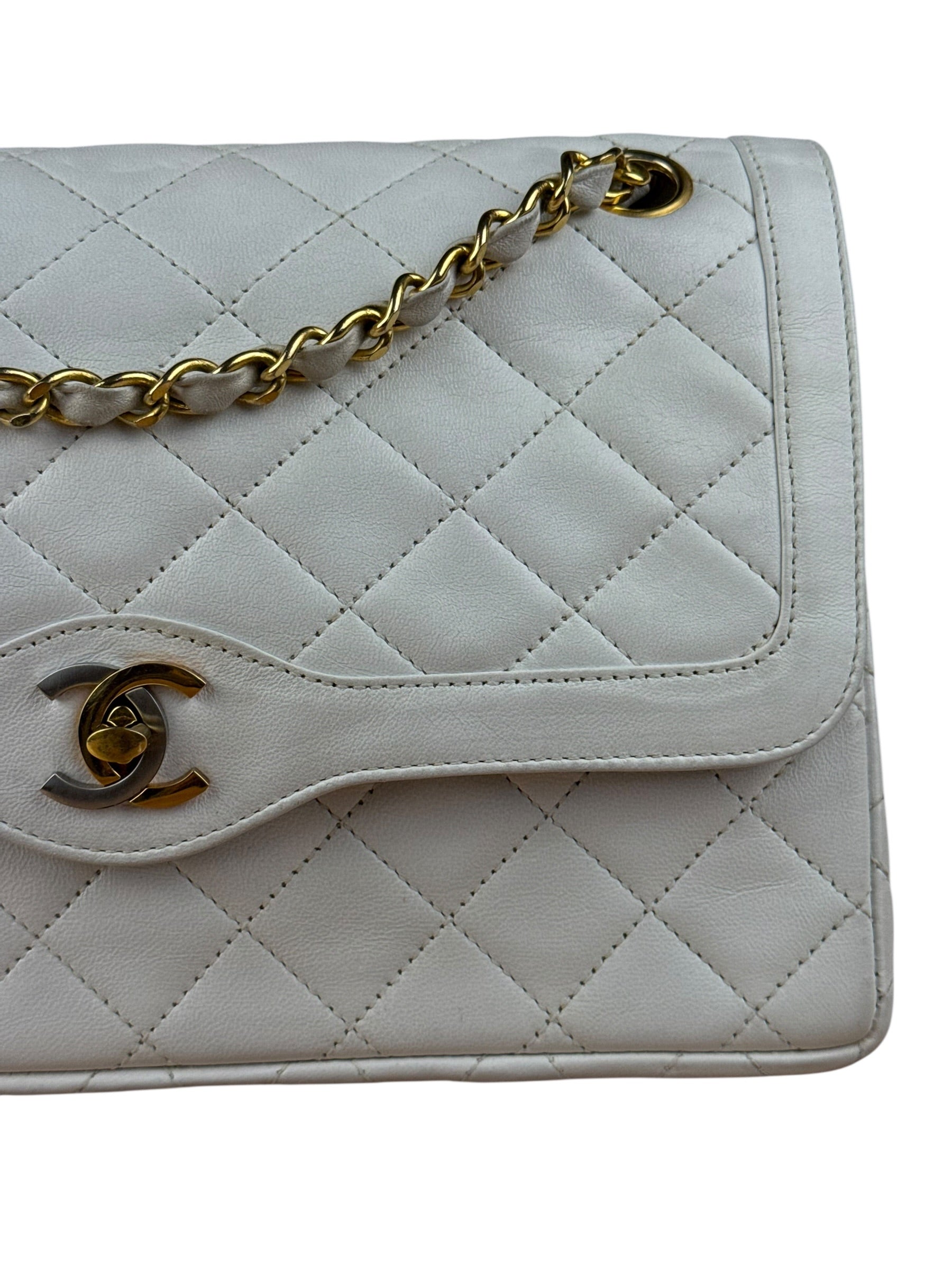 Chanel CC White Quilted Double Flap Bag 1988