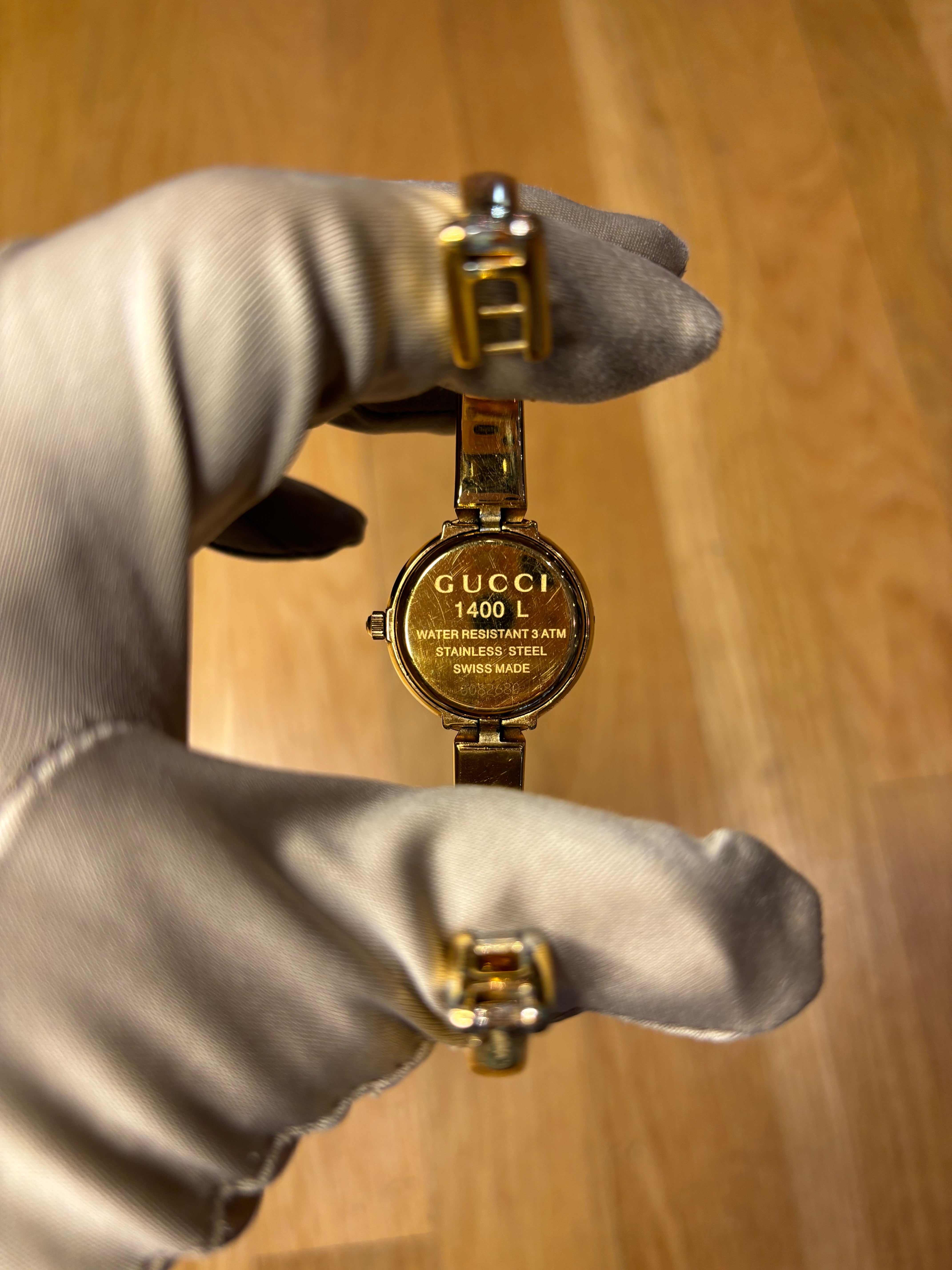 Gucci Gold Plated White Dial Bangle Bracelet