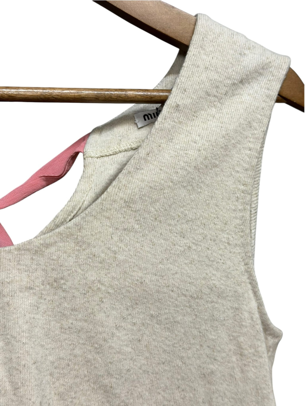 Miu Miu Pink/Beige Cotton Blend Ribbon Back Top