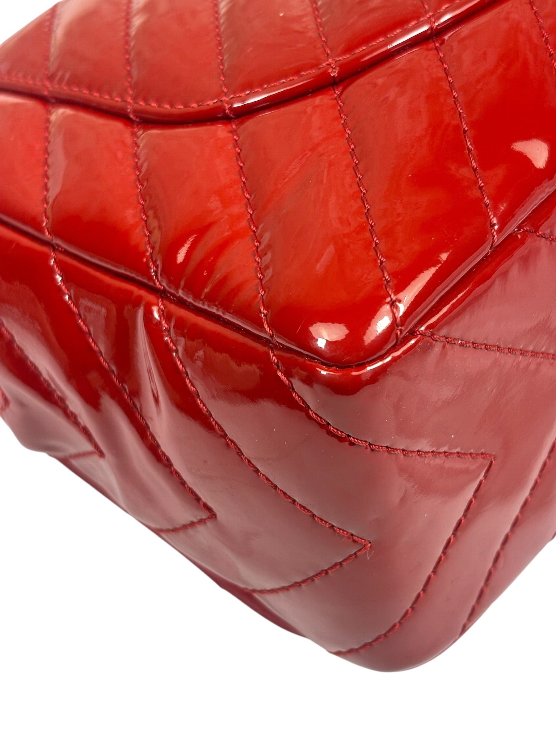 Chanel Red Patent Leather Chevron Jumbo Flap Bag 2009