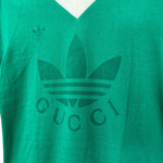 Gucci x Adidas Green Logo Print Jersey V-Neck T-Shirt