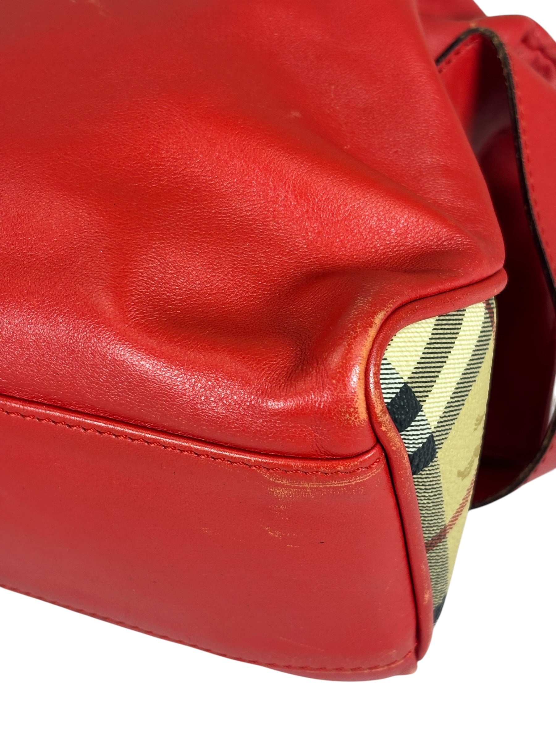 Burberry Red Leather Haymarket Check Shoulder Bag