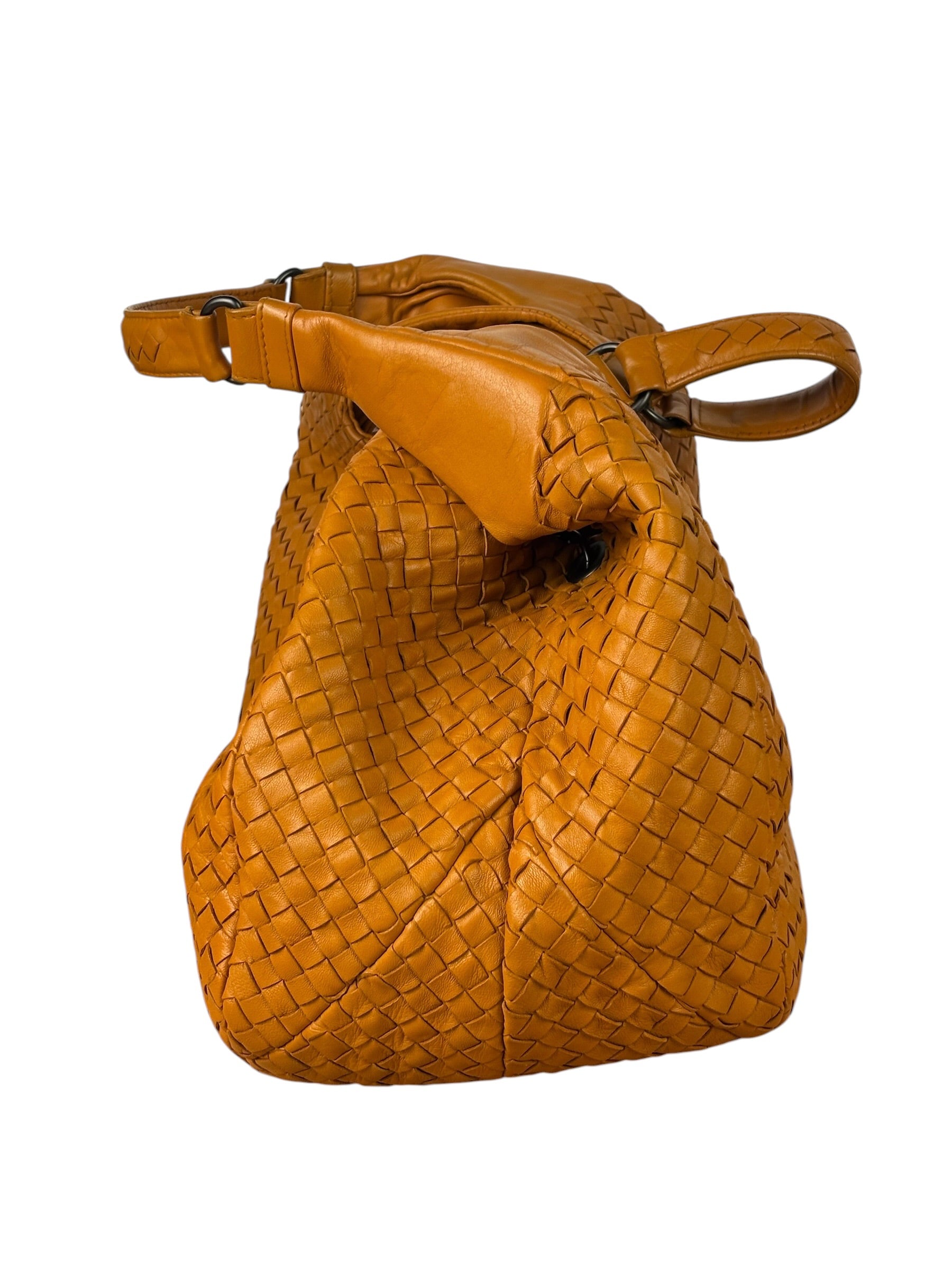 Bottega Veneta Orange/Brown Woven Leather Campana Shoulder Bag