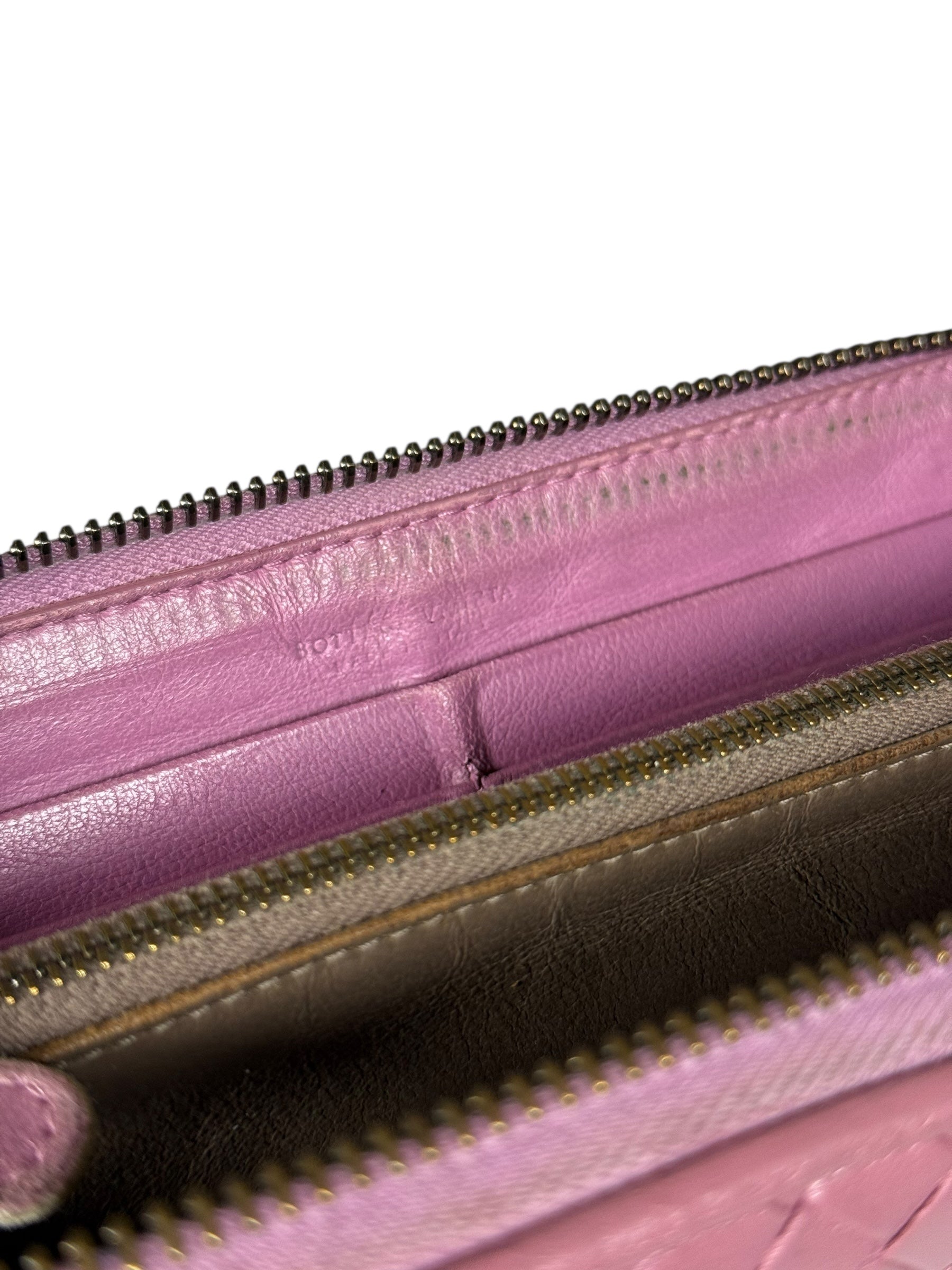 Bottega Veneta Intreccio Long Zip Wallet Pink