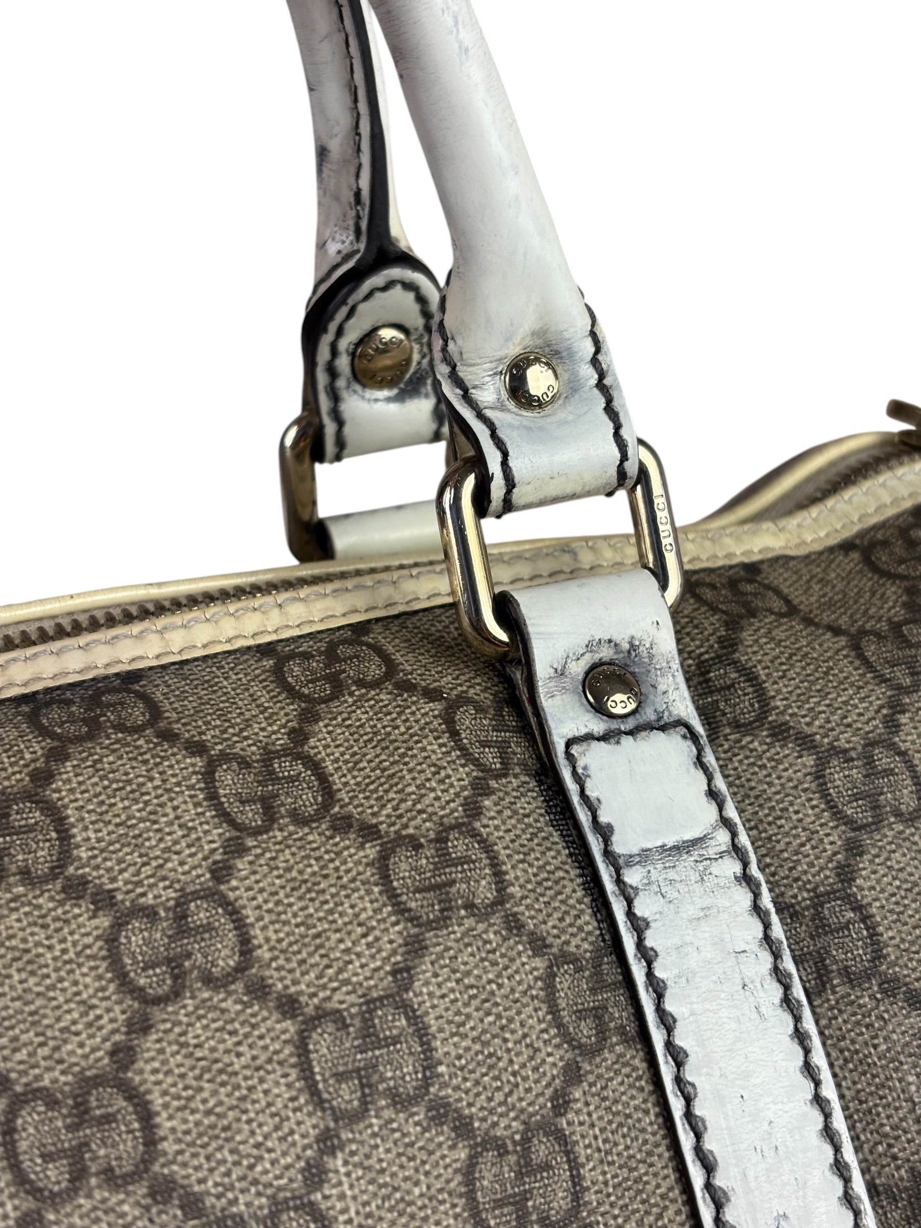 Gucci Beige/White Leather Trim GG Joy Boston Bag