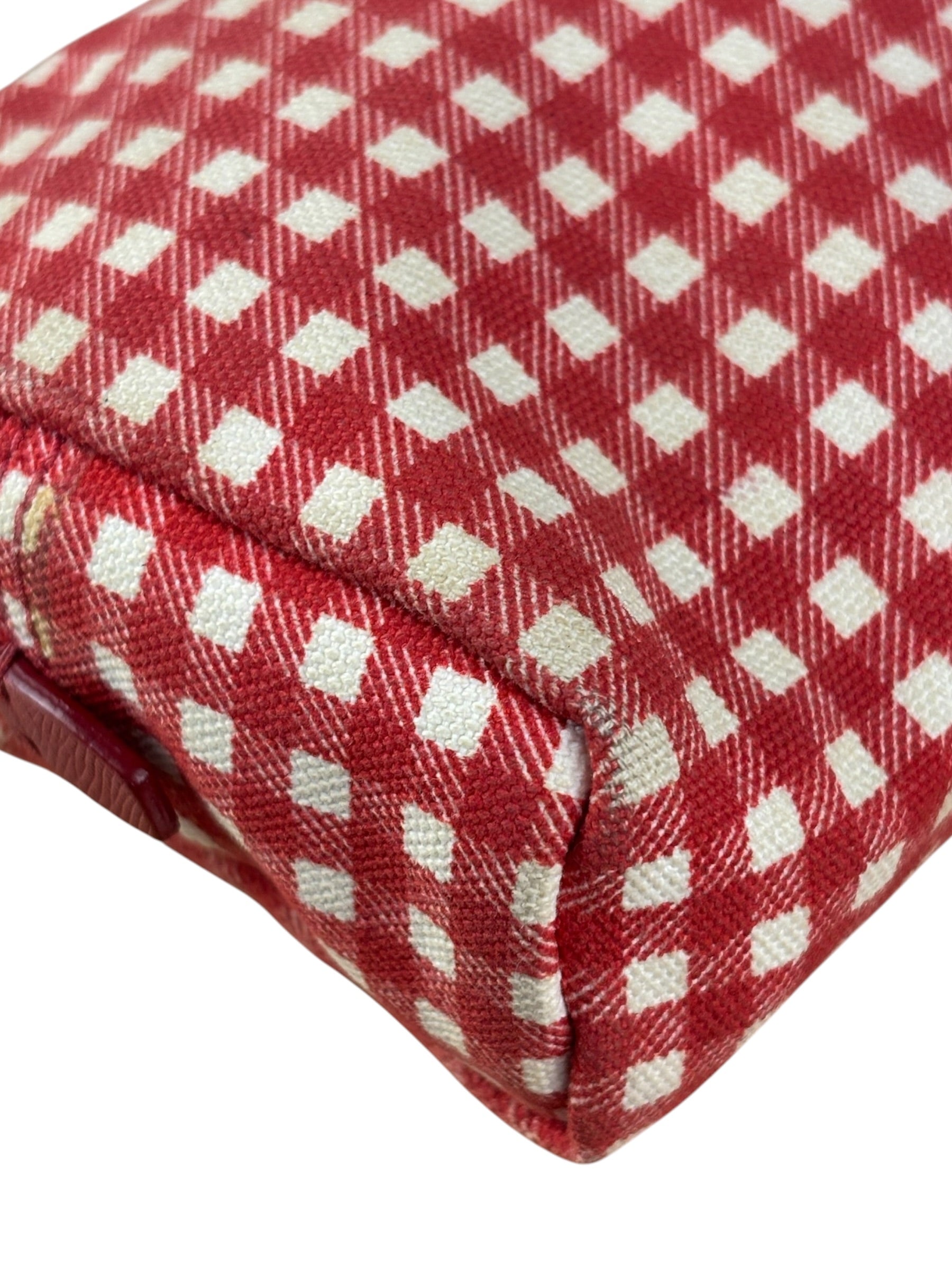 Prada Red Gingham Check Canvas Makeup Bag