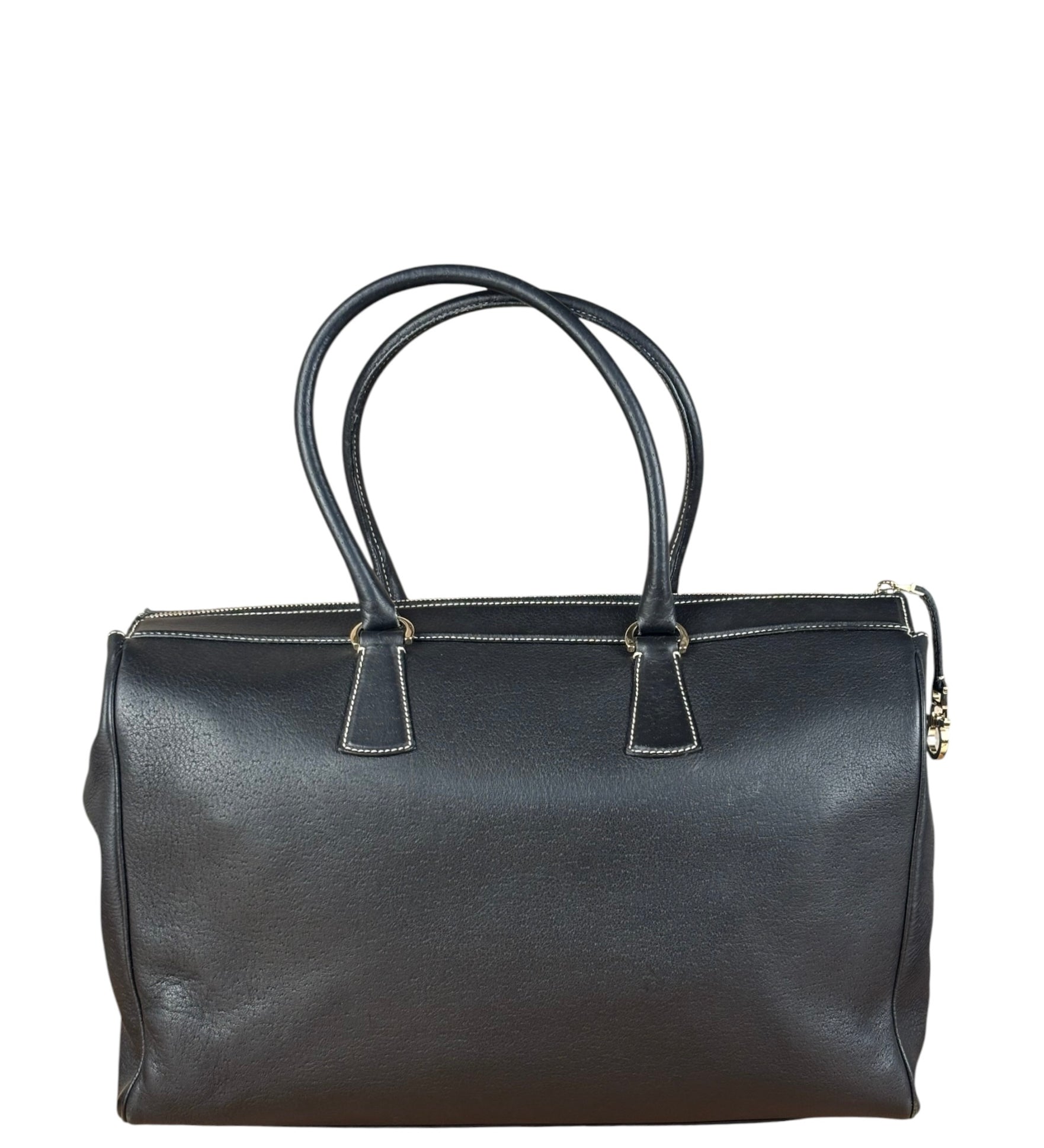 Salvatore Ferragamo Vintage Black Pebbled Leather Tote Bag