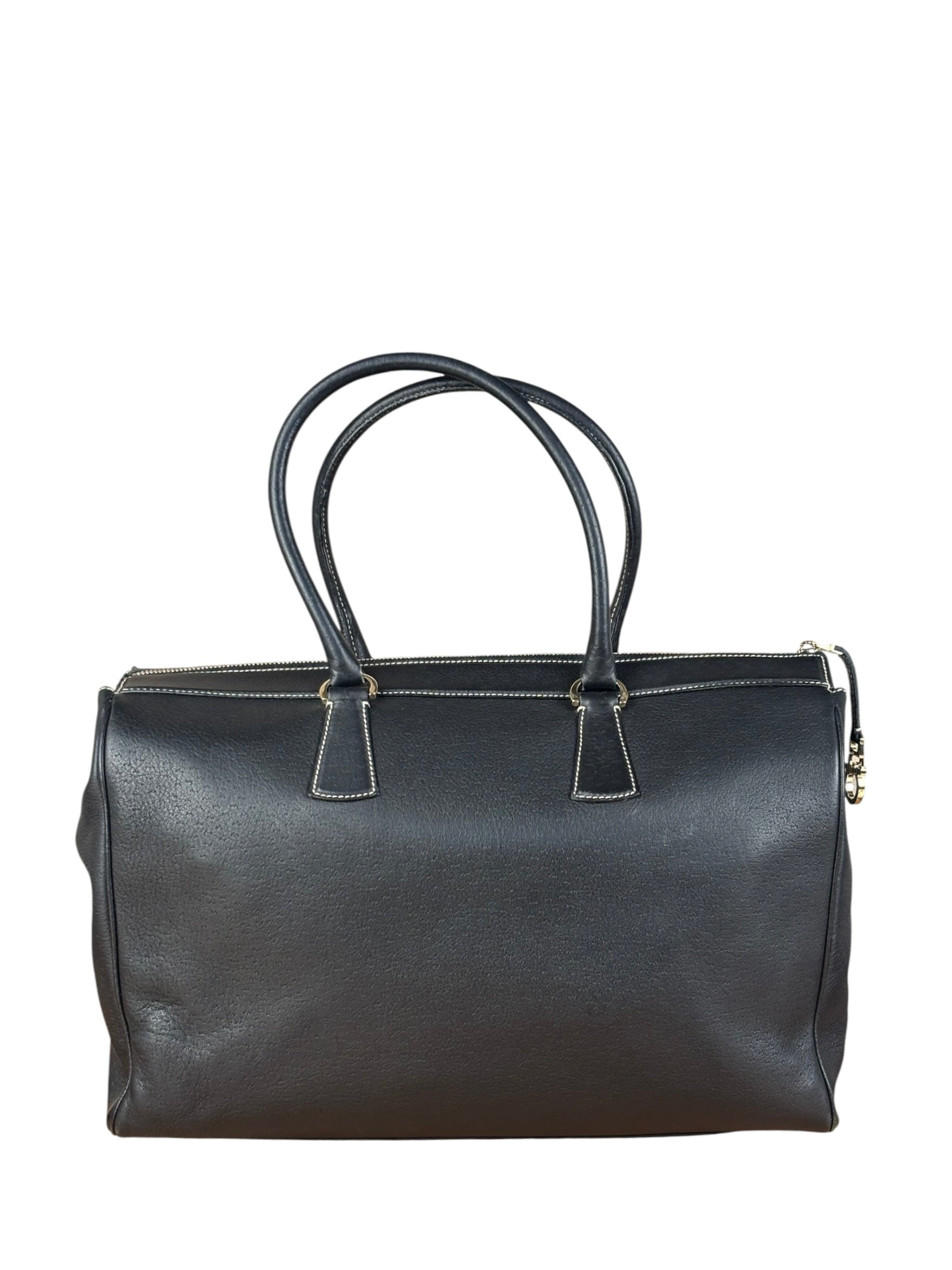 Salvatore Ferragamo Vintage Black Pebbled Leather Tote Bag