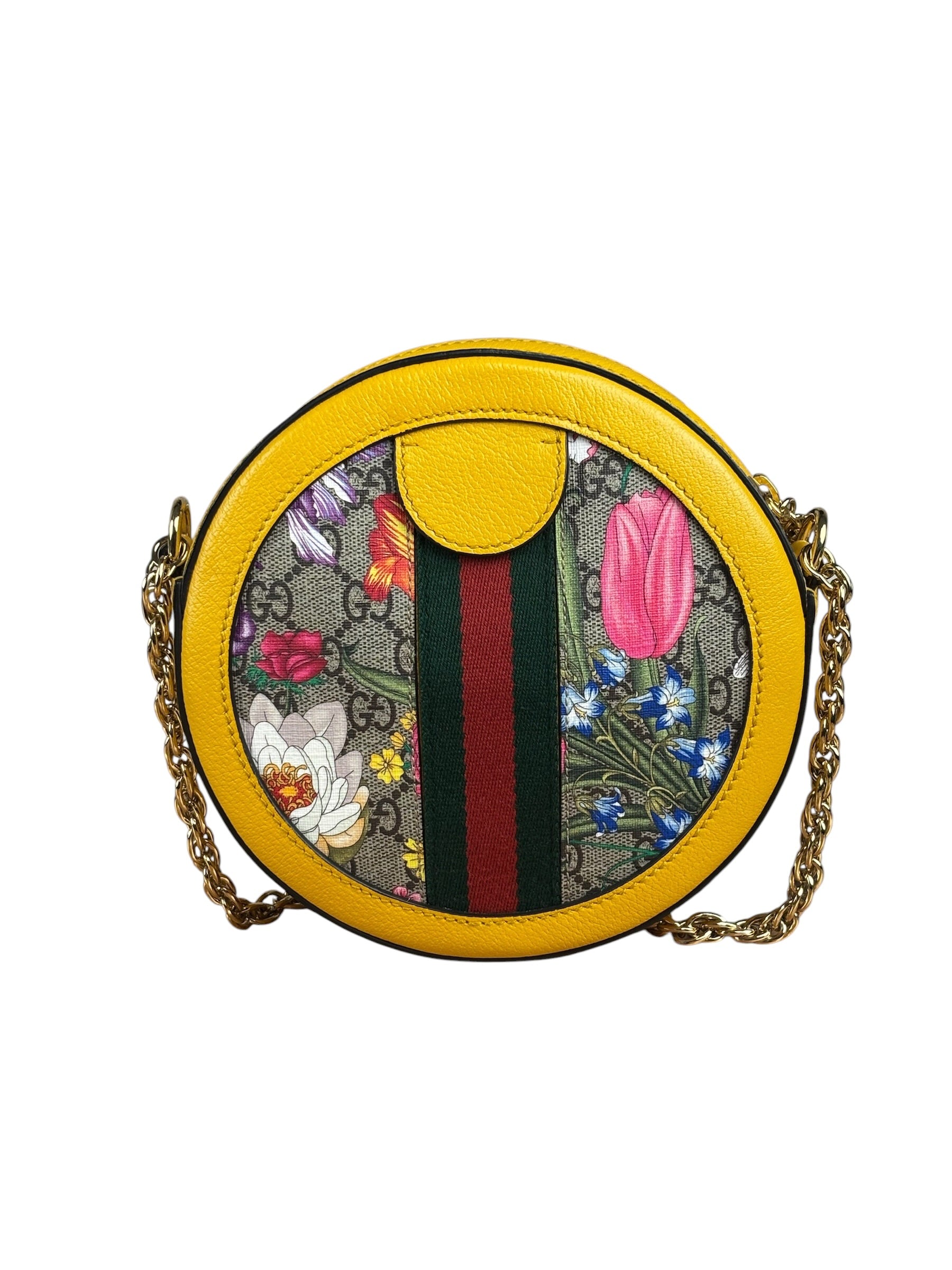 Gucci Ophidia Yellow GG Flora Round Shoulder Bag