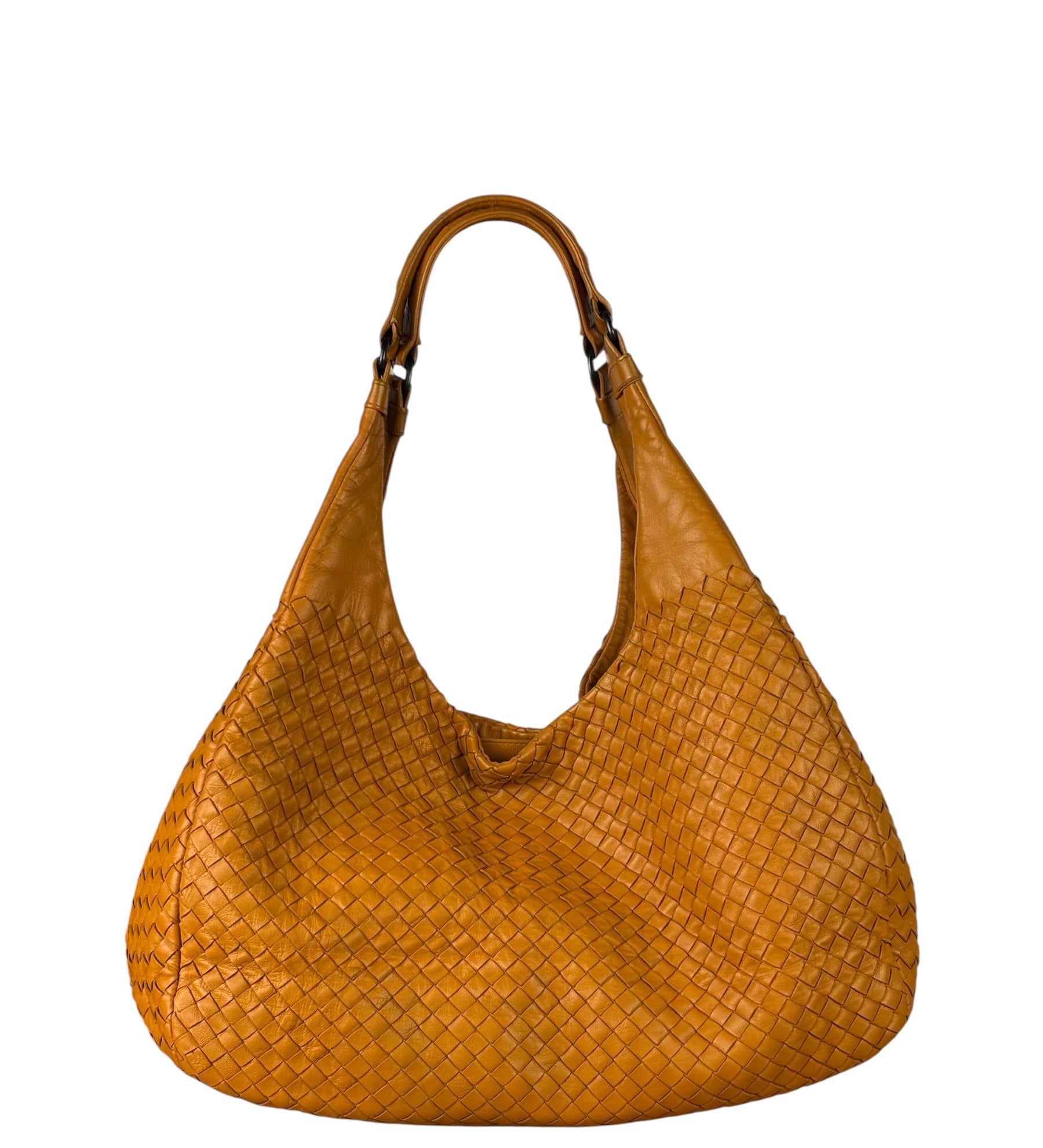 Bottega Veneta Orange/Brown Woven Leather Campana Shoulder Bag