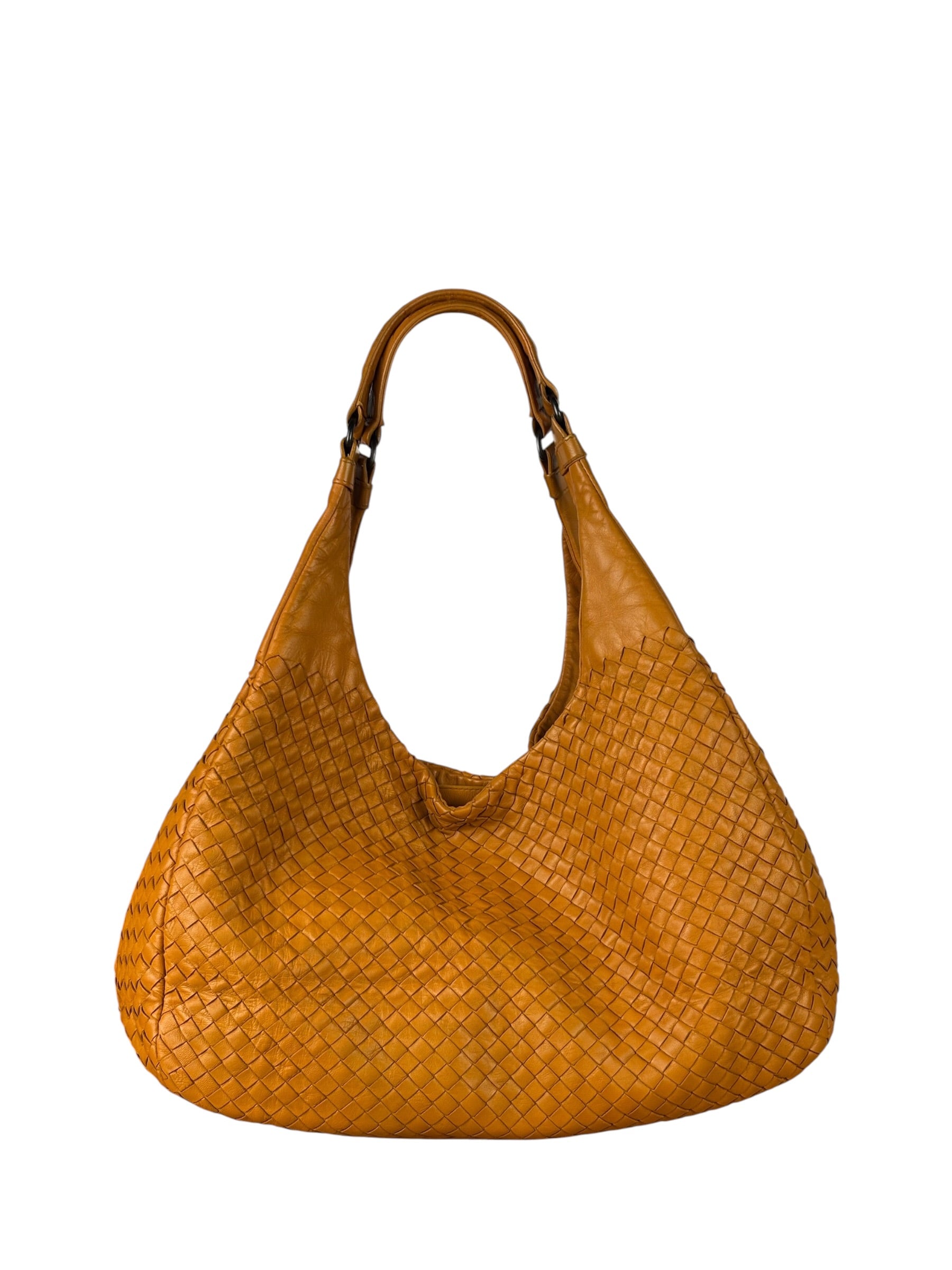 Bottega Veneta Orange/Brown Woven Leather Campana Shoulder Bag