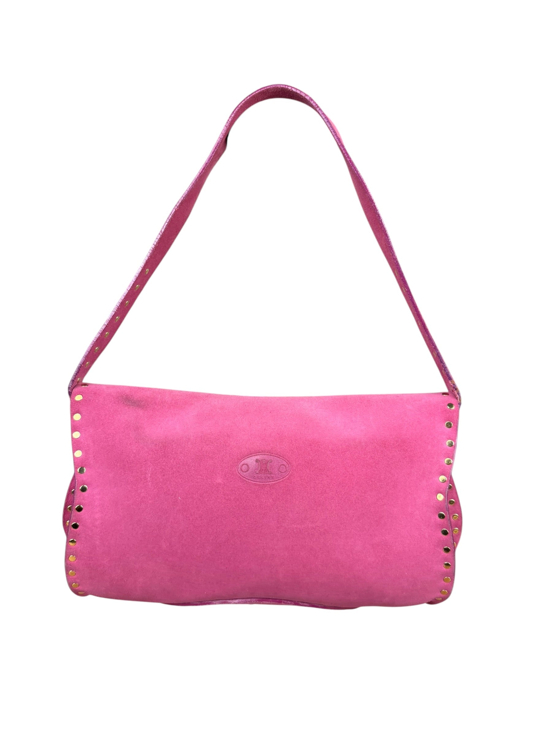 Celine Vintage Pink Suede Poulbot Shoulder Bag