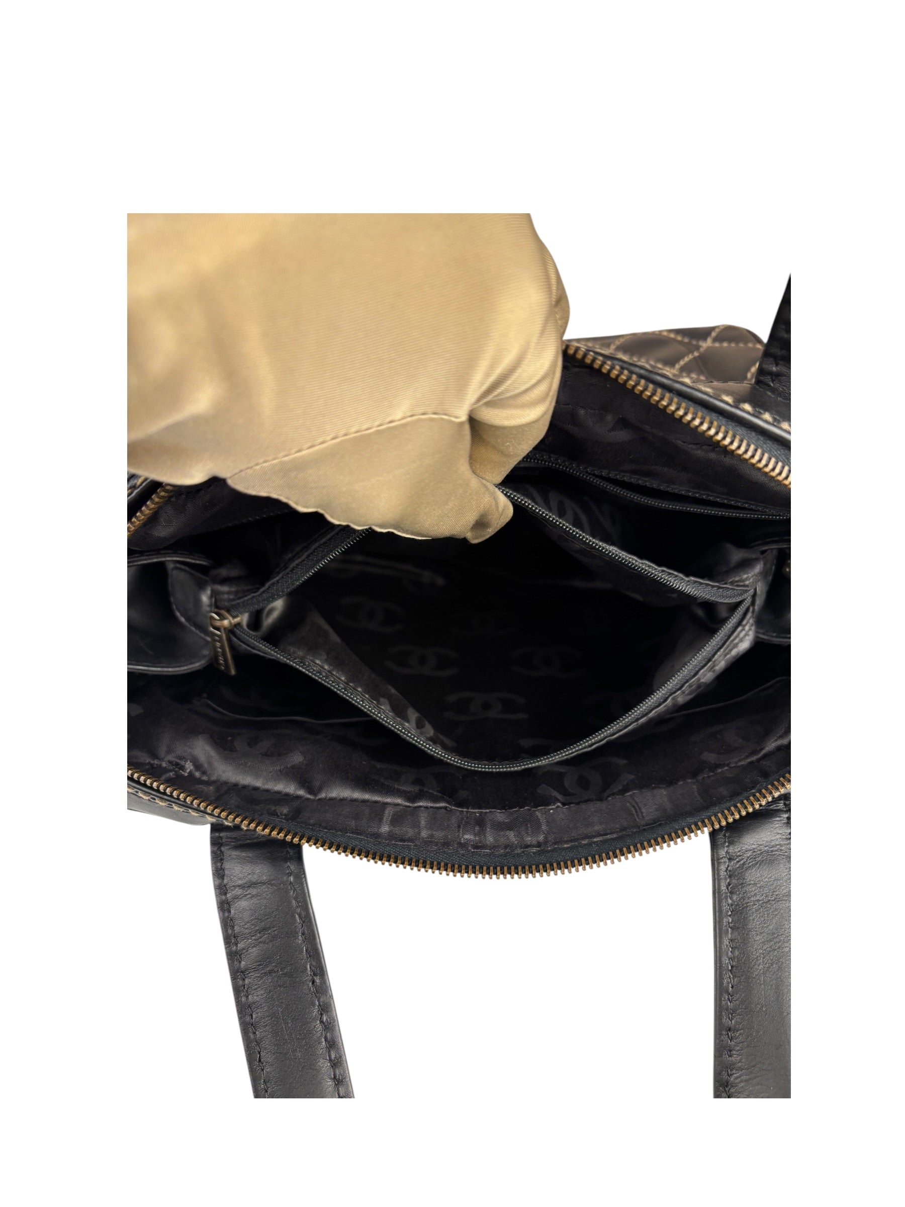 Chanel Vintage Black Leather Wild Stitch Bowler Handbag 2001
